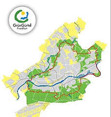 New signs on the GrünGürtel circular cycle route: The yellow dot is coming