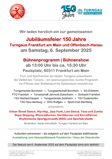 Jubiläumsfeier 150 Jahre Turngaue Frankfurt am Main und Offenbach-Hanau