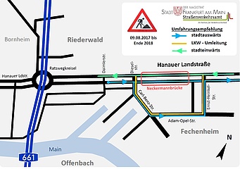 Neckermannbrücke: traffic routing changes