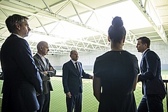 Bundeskanzler Olaf Scholz besucht neuen DFB-Campus in Frankfurt